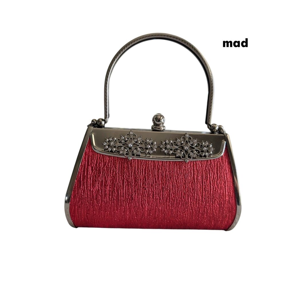 NWT Mad By Design Red Metallic Evening Bag Top Handle Clutch Purse